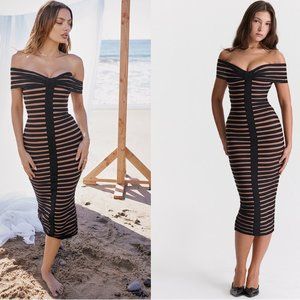 HOUSE OF CB 'Petra' Striped Bandage Midi Dress NWOT